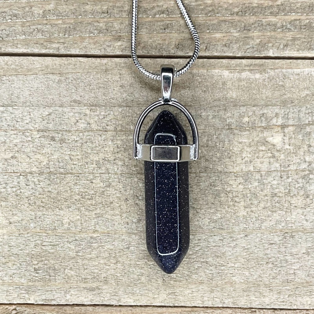 Blue Goldstone Necklace on 16" Silver Snake Chain